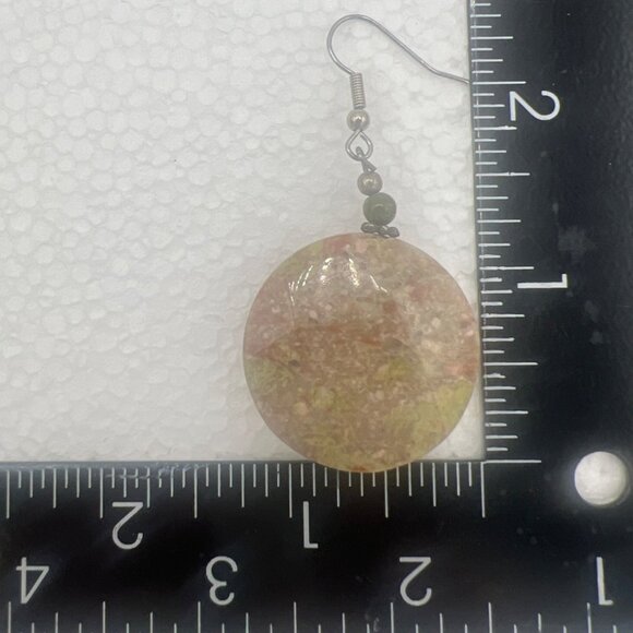 Chunky Beaded 18" Necklace 2" Earrings Set Unakite Natural Stone Toggle Clasp - Picture 5 of 8